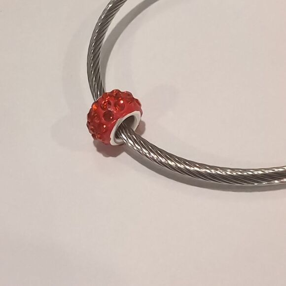 Silver Sunburst Red Rhinestones Spacer Charm for Pandora Style Bracelet‎ - Picture 3 of 4